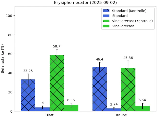 Intensité de l'attaque d'Oidium Essai sur le terrain